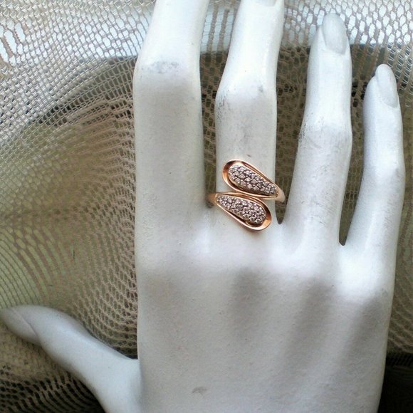 Vintage Russian Russia USSR 14K 585 Rose Pink Gold 0.37CT CZ Cluster Bypass Ring - Picture 7 of 10